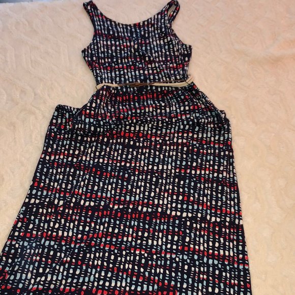 Navy, Red, White Belted Maxi Dress - Picture 8 of 12